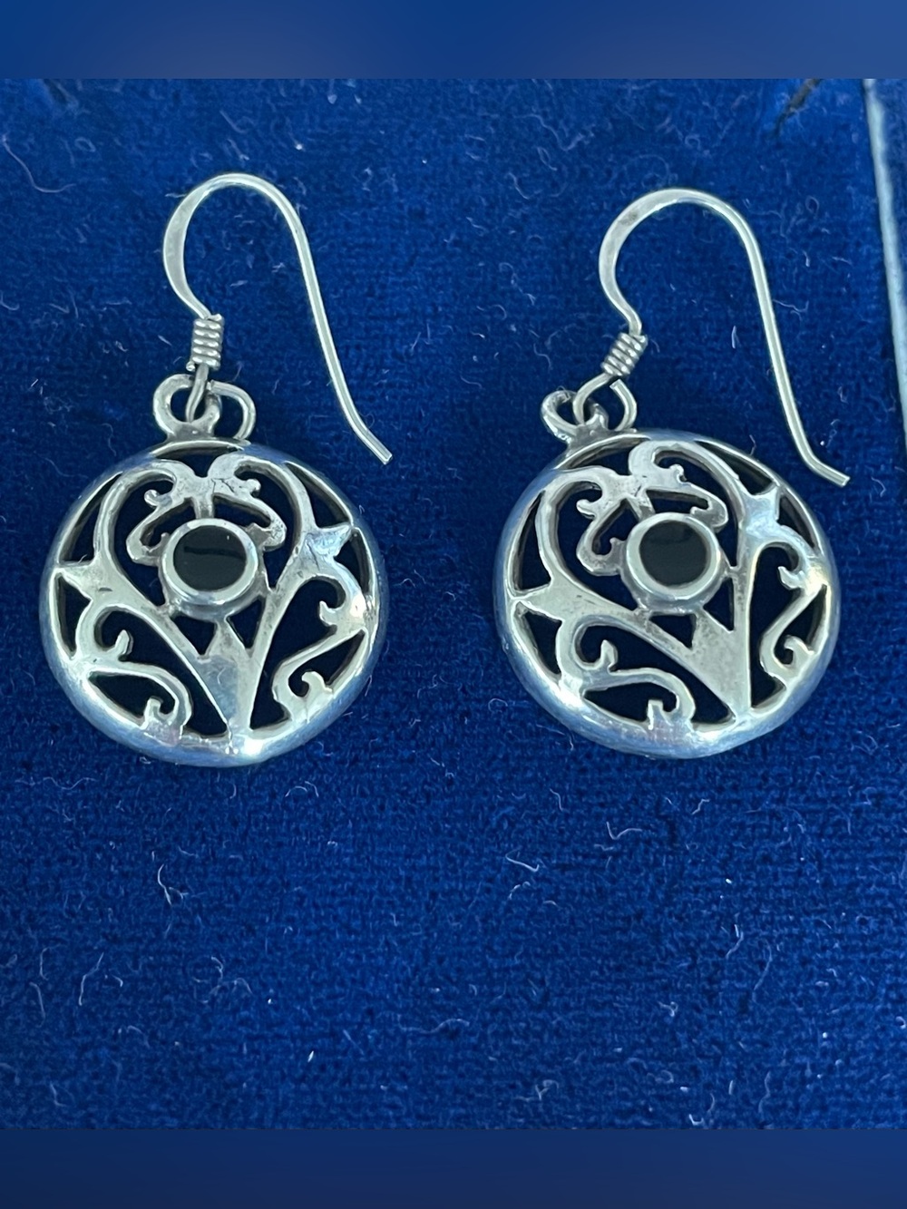 Vintage Sterling Silver Black Onyx Filigree Drop Earrings - Women